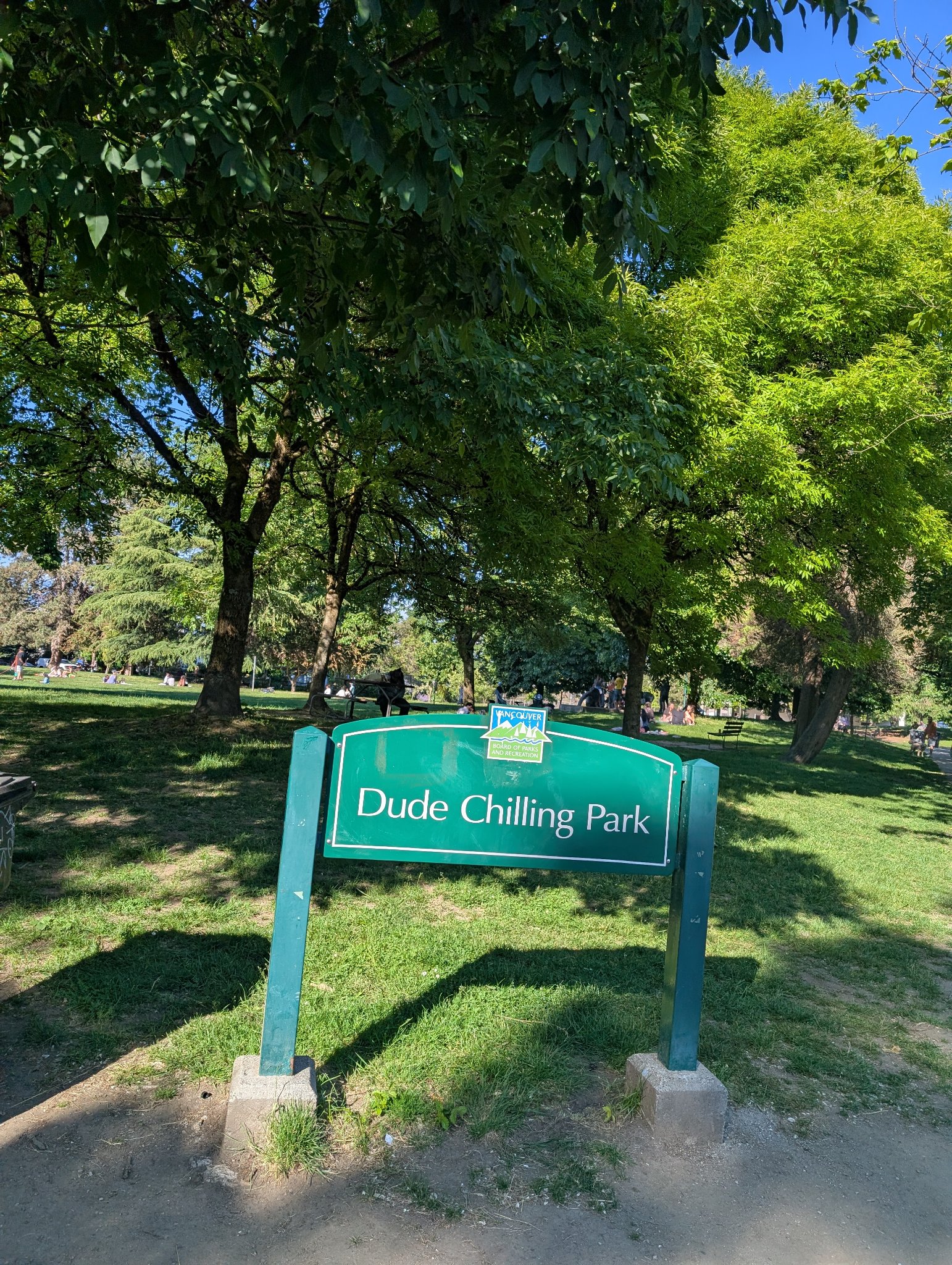 Dude Chilling Park sign by Viktor Briestensky in Vancouver, photographed May 31, 2026